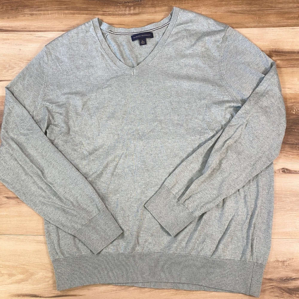 Banana Republic Mens XL V-Neck Sweater Silk Cotton Cashmere Sage Green Heather